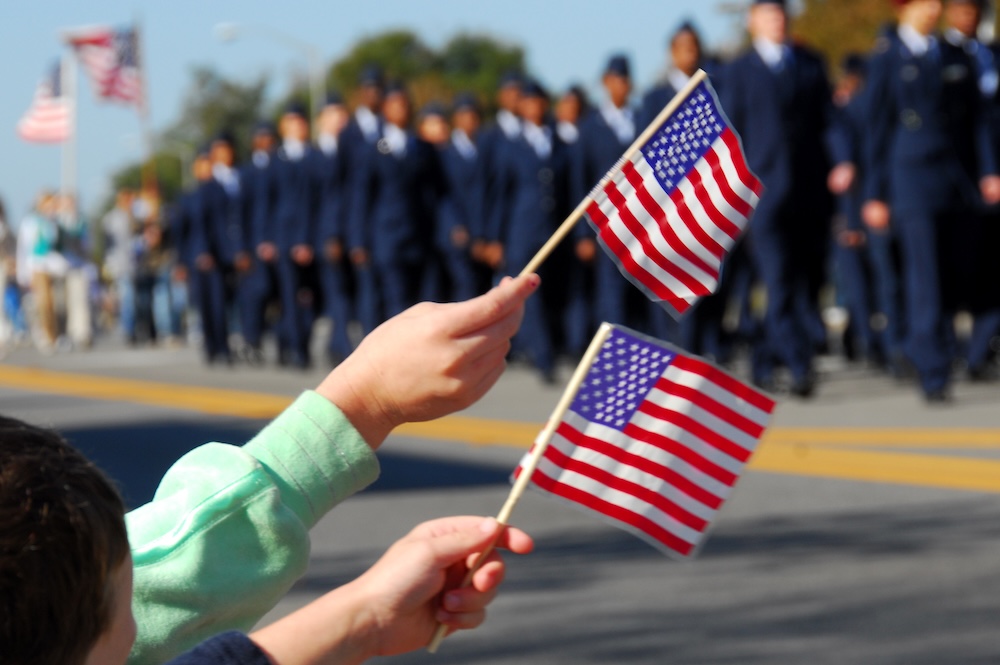 Flag waving at veteran's day parade